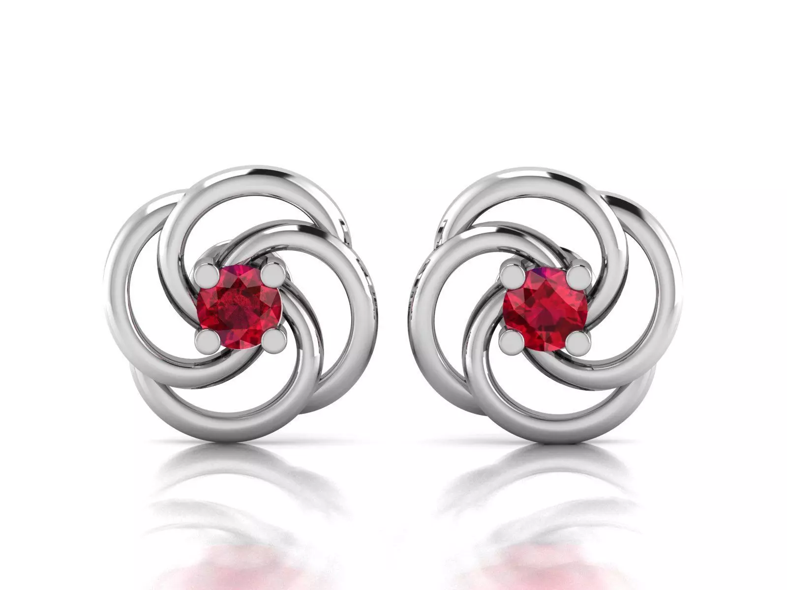 Earrings-2824 pair of sterling silver earrings with ruby stones 3D print model_0