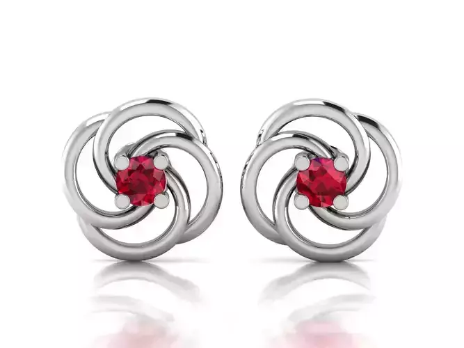 Earrings-2824 pair of sterling silver earrings with ruby stones 3D print model