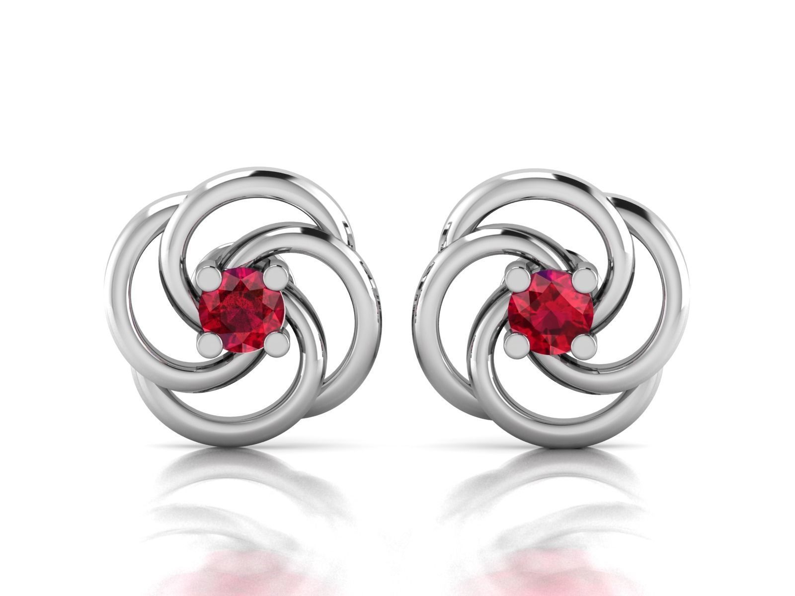 Earrings-2824 pair of sterling silver earrings with ruby stones 3D print model_3