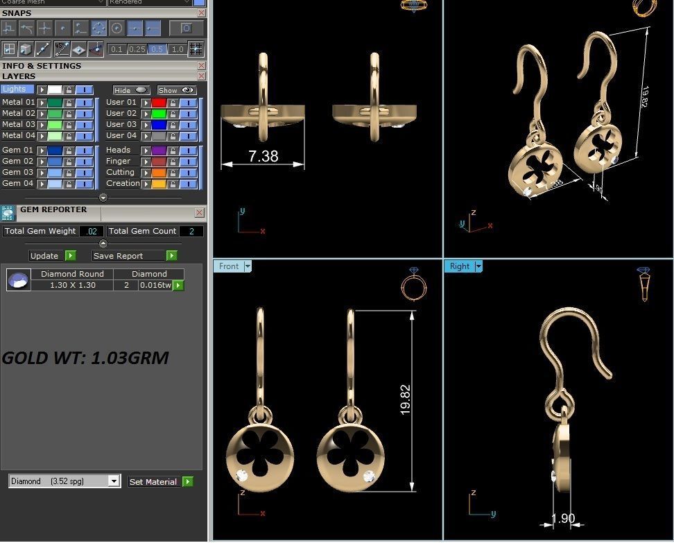 Earrings-2818 dahlia earrings in sterling silver with diamonds 3D print model_1