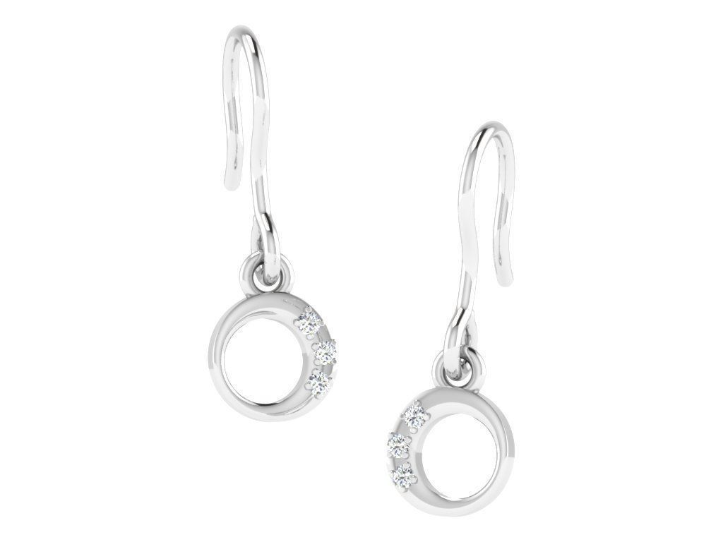 Earrings-2817 round diamond dangle earrings in gold 3D print model_7