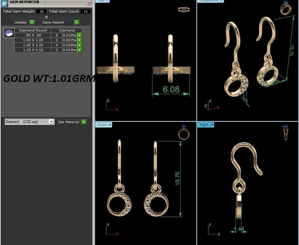 Earrings-2817 round diamond dangle earrings in gold 3D print model_1