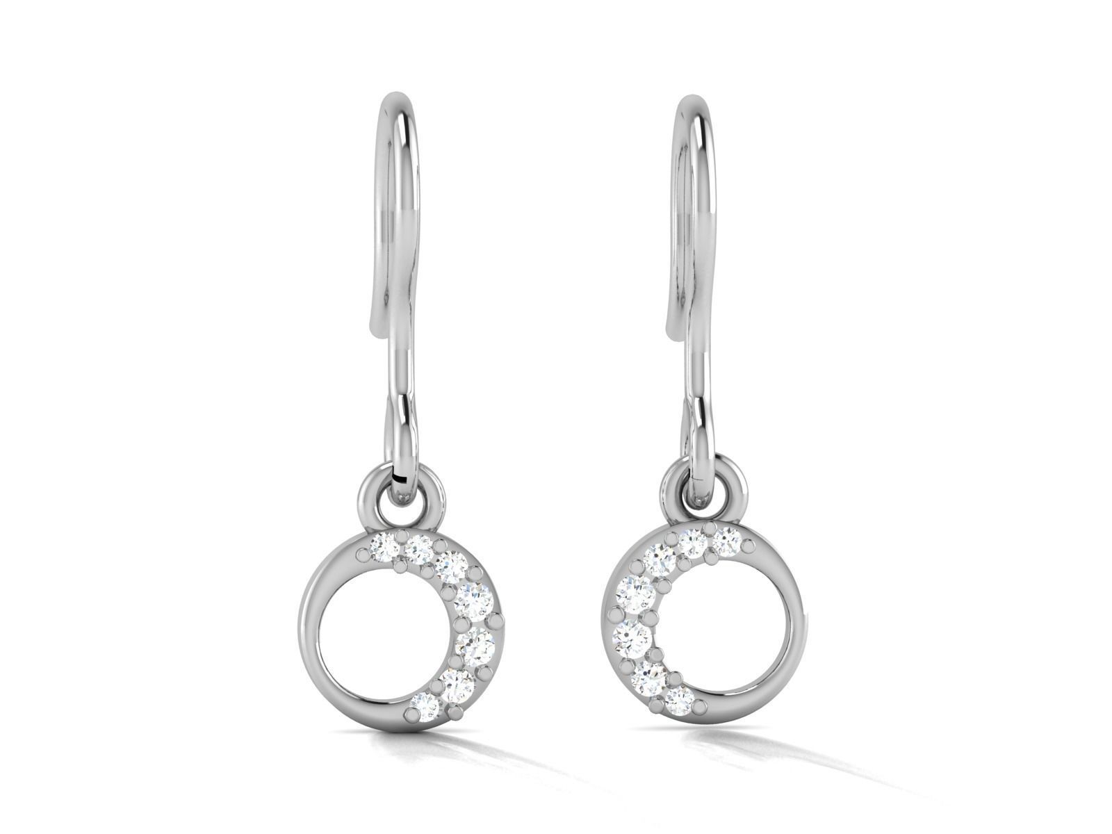 Earrings-2817 round diamond dangle earrings in gold 3D print model_4