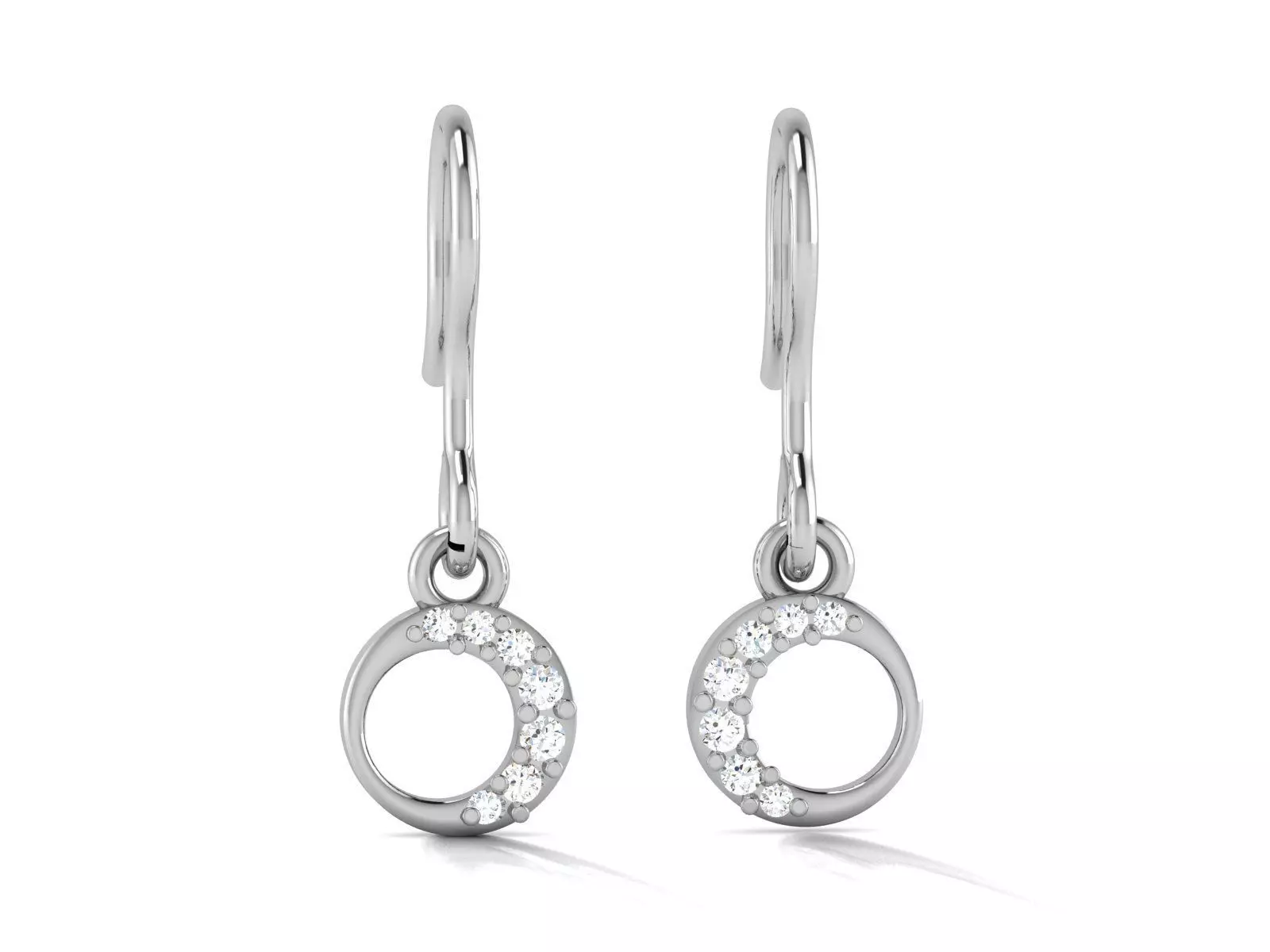 Earrings-2817 round diamond dangle earrings in gold 3D print model_0