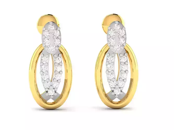 Earrings-2813 two diamond earrings gold