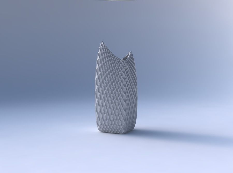 Vase double arc rectangle with grid piramides 2 3D print model_4