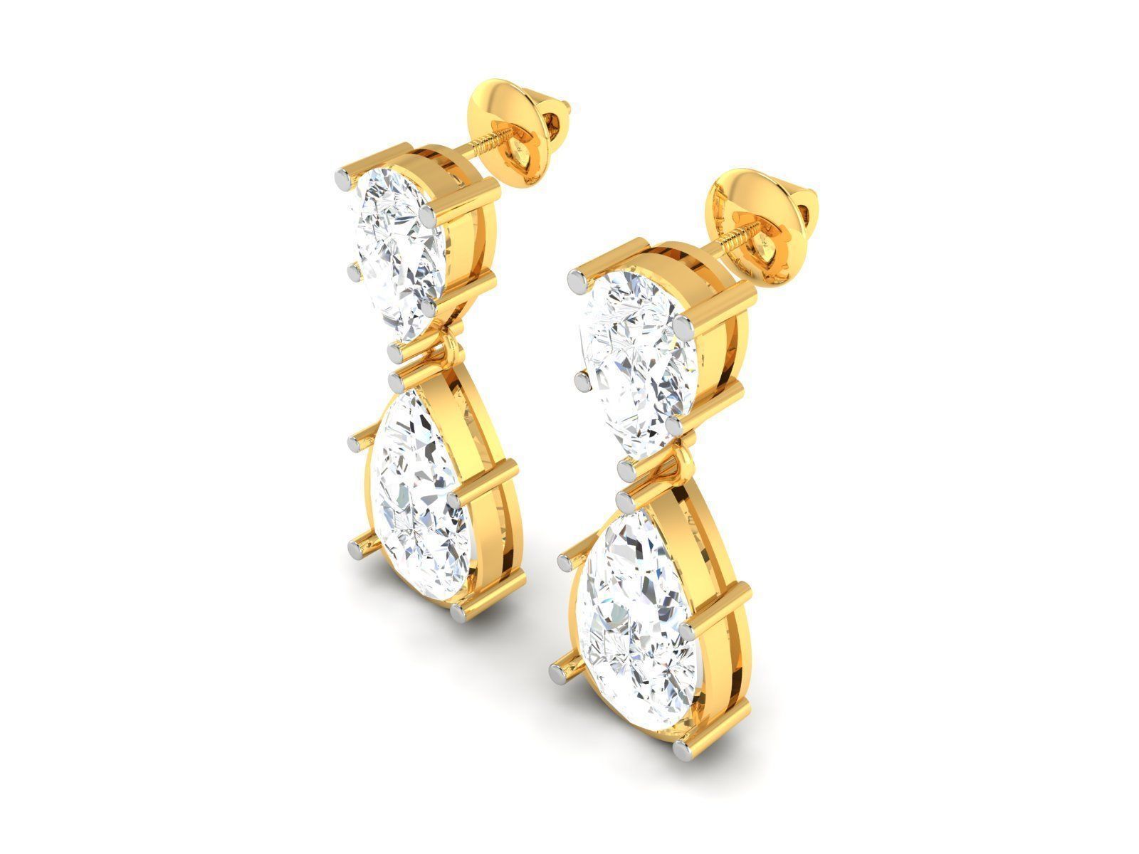 Earrings-2793 pear shaped diamond earrings gold 3D print model_2