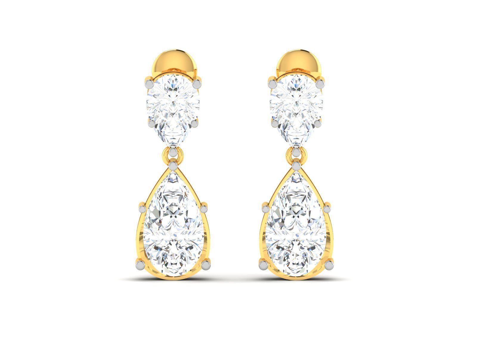 Earrings-2793 pear shaped diamond earrings gold 3D print model_3