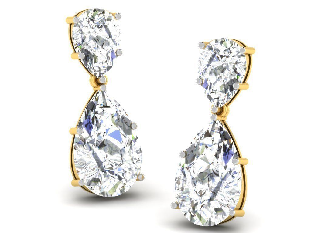 Earrings-2793 pear shaped diamond earrings gold 3D print model_7