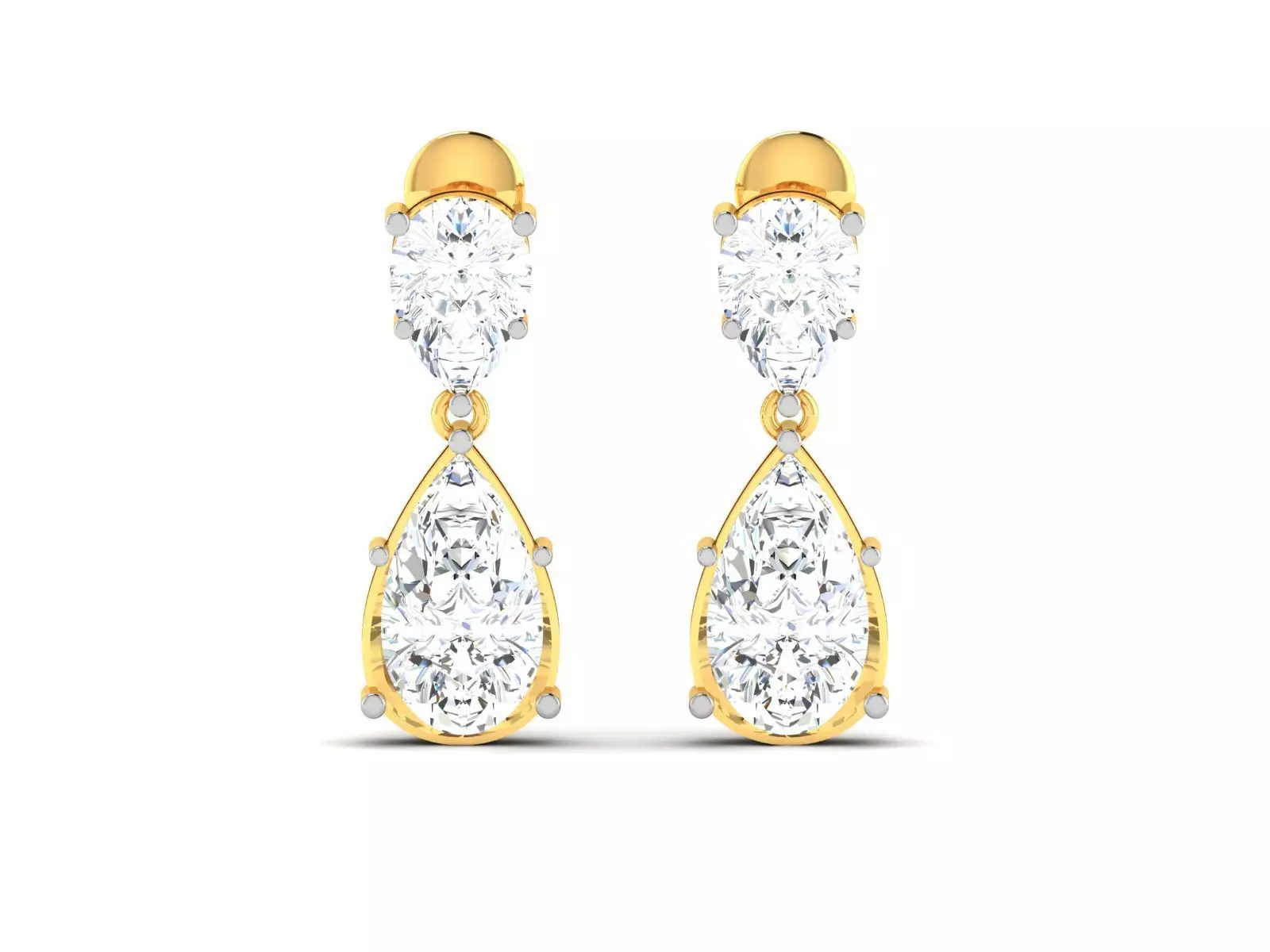 Earrings-2793 pear shaped diamond earrings gold 3D print model_0