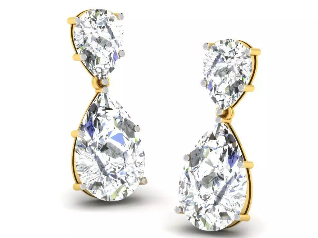 Earrings-2793 two pear shaped diamond earrings gold 3D print model_0