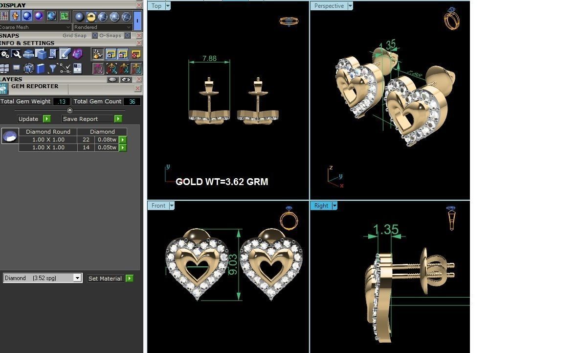 Earrings-2792 gold earring with diamonds 3D print model_4