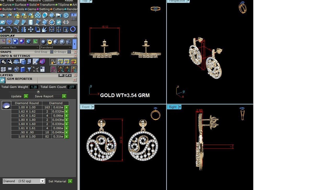 Earrings-2783 gold earring with diamonds 3D print model_1