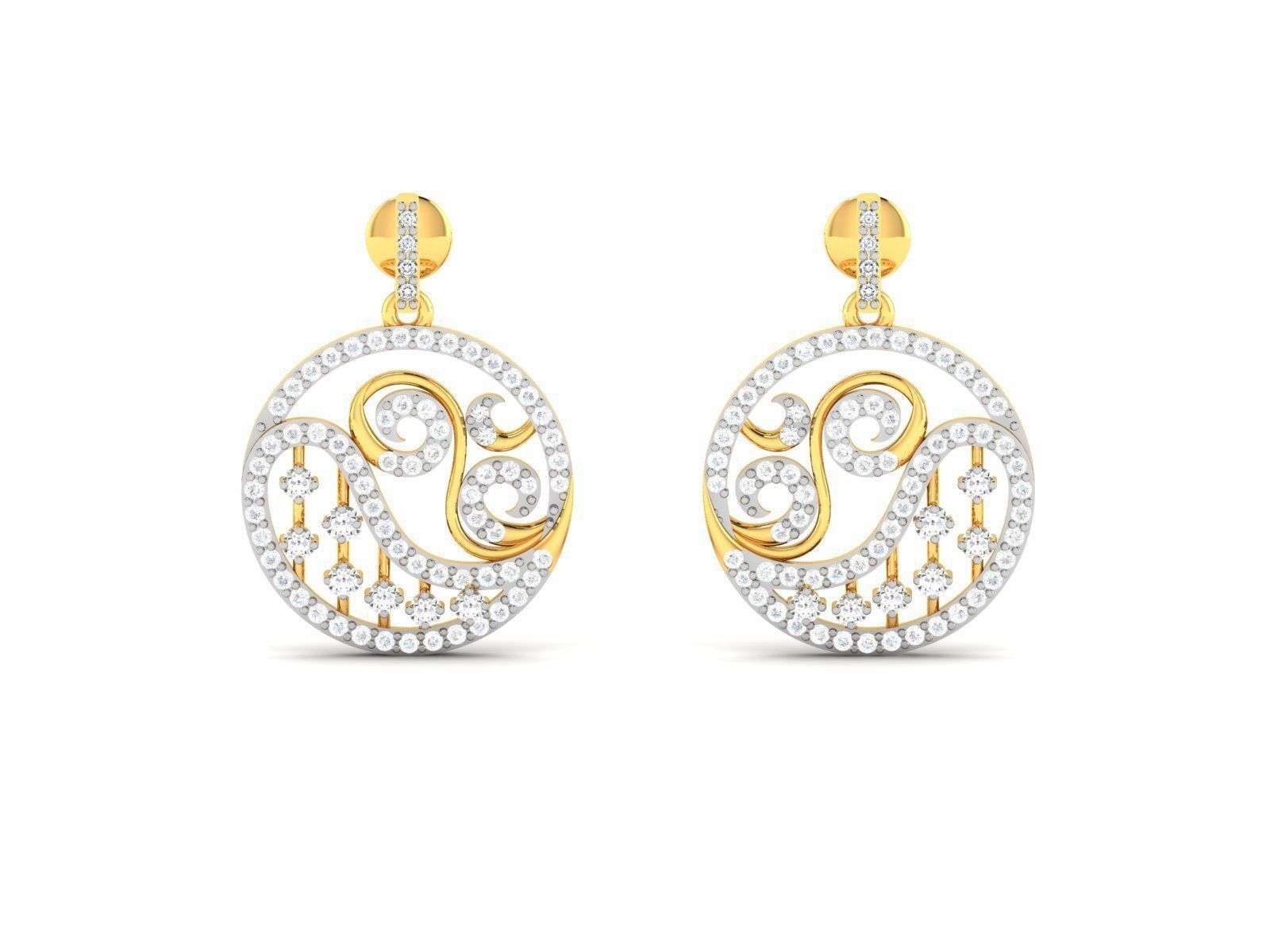 Earrings-2783 gold earring with diamonds 3D print model_4