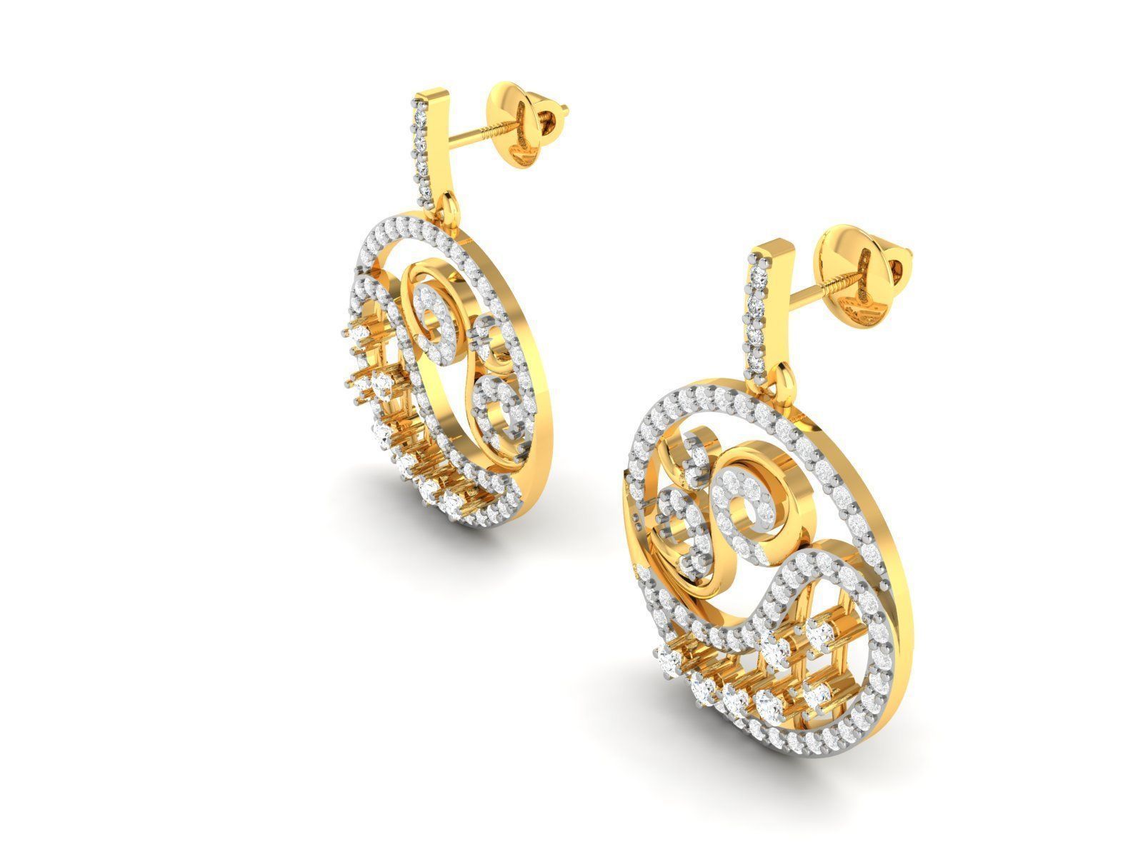 Earrings-2783 gold earring with diamonds 3D print model_3