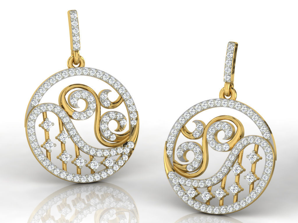 Earrings-2783 gold earring with diamonds 3D print model_7
