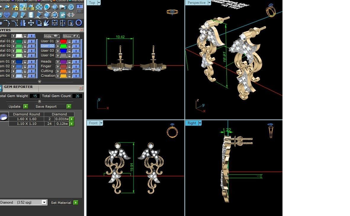 Earrings-2778 diamond earring gold 3D print model_4