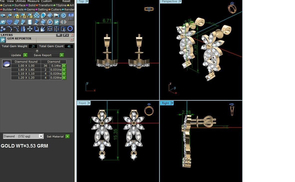 Earrings-2776 diamond earring gold 3D print model_4