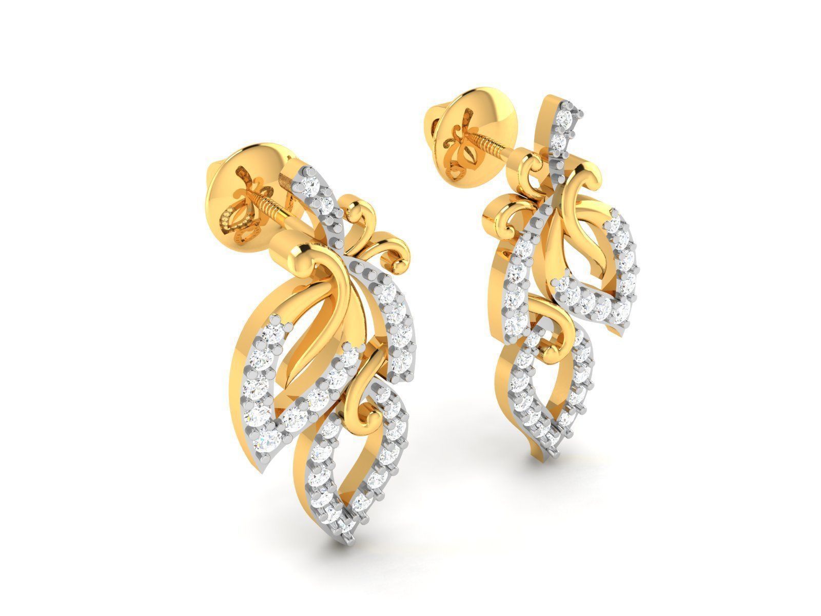 Earrings-2773 gold diamond stud earring 3D print model_4