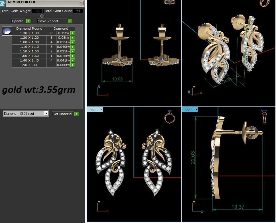 Earrings-2773 gold diamond stud earring 3D print model_2
