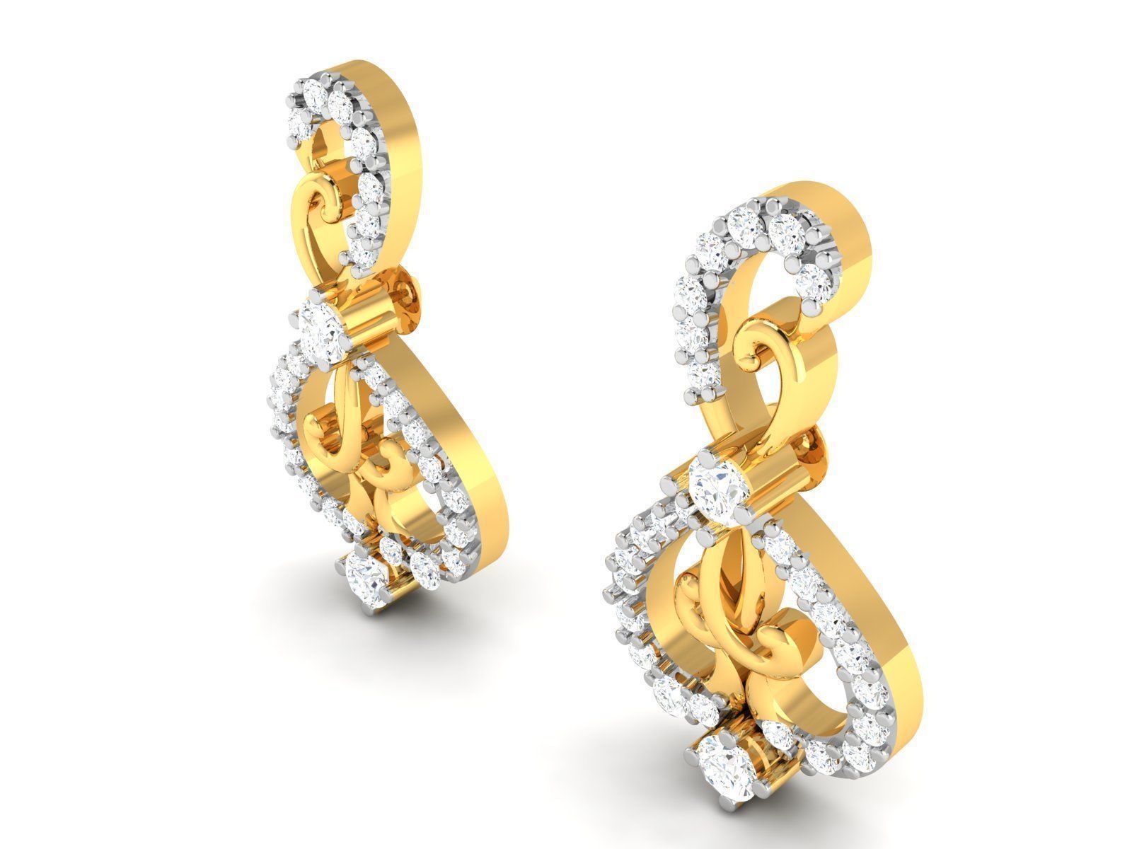 Earrings-2772 diamond earrings in gold 3D print model_2