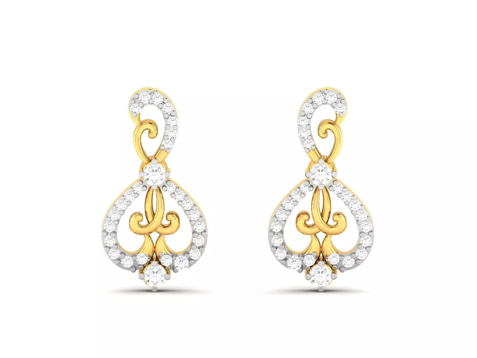 Earrings-2772 diamond earrings in gold 3D print model_0