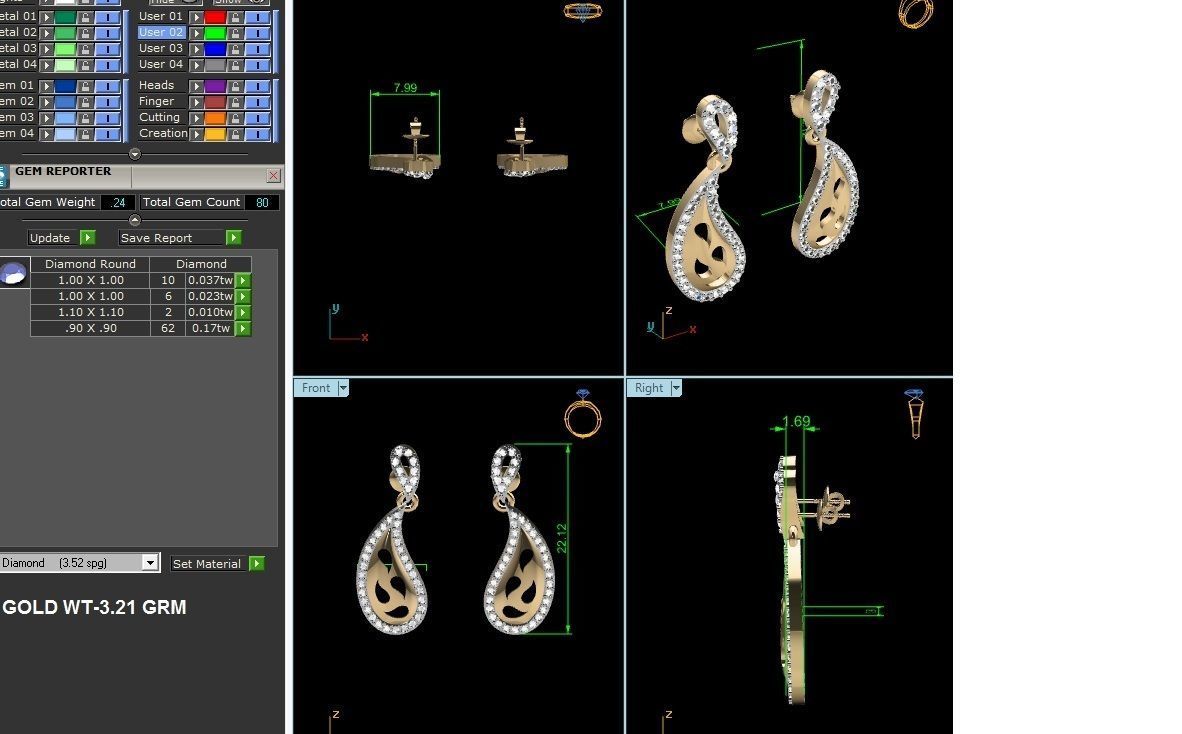 Earrings-2757 gold diamond earring 3D print model_4