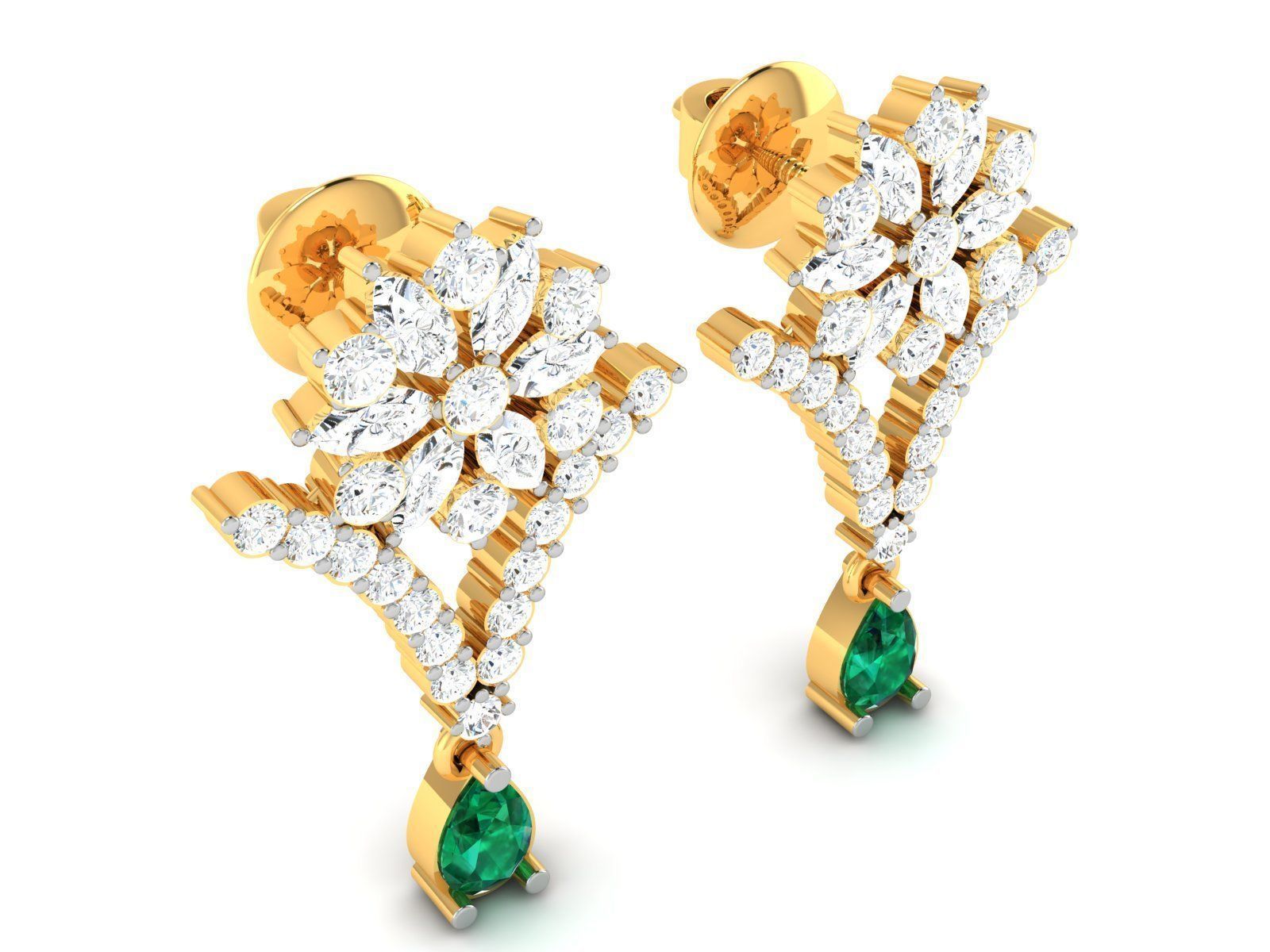 Earrings-2755 emerald and diamond earring 3D print model_2