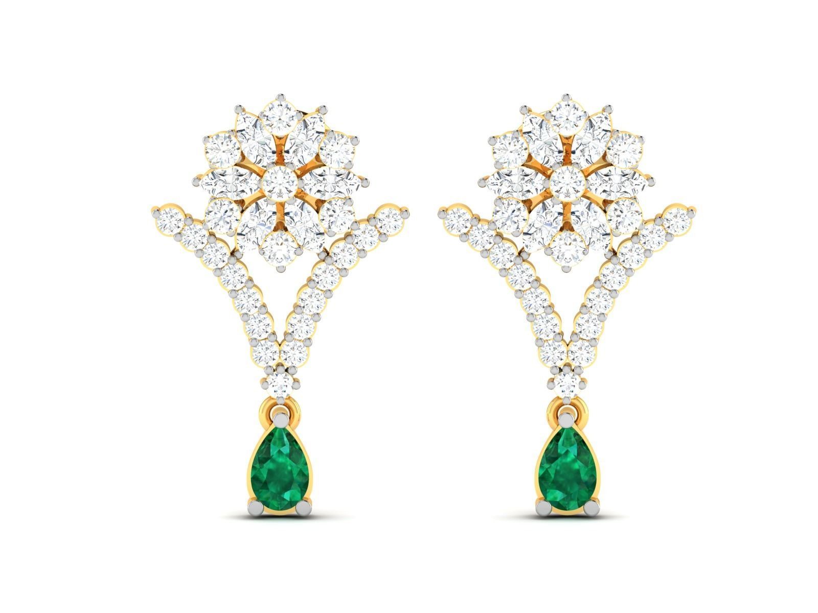 Earrings-2755 emerald and diamond earring 3D print model_3