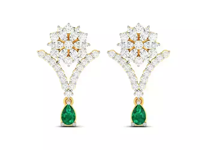 Earrings-2755 emerald and diamond earring 3D print model