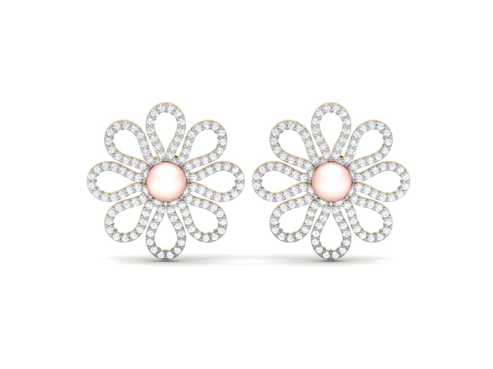 Earrings-2745 diamond flower stud earrings 3D print model_3