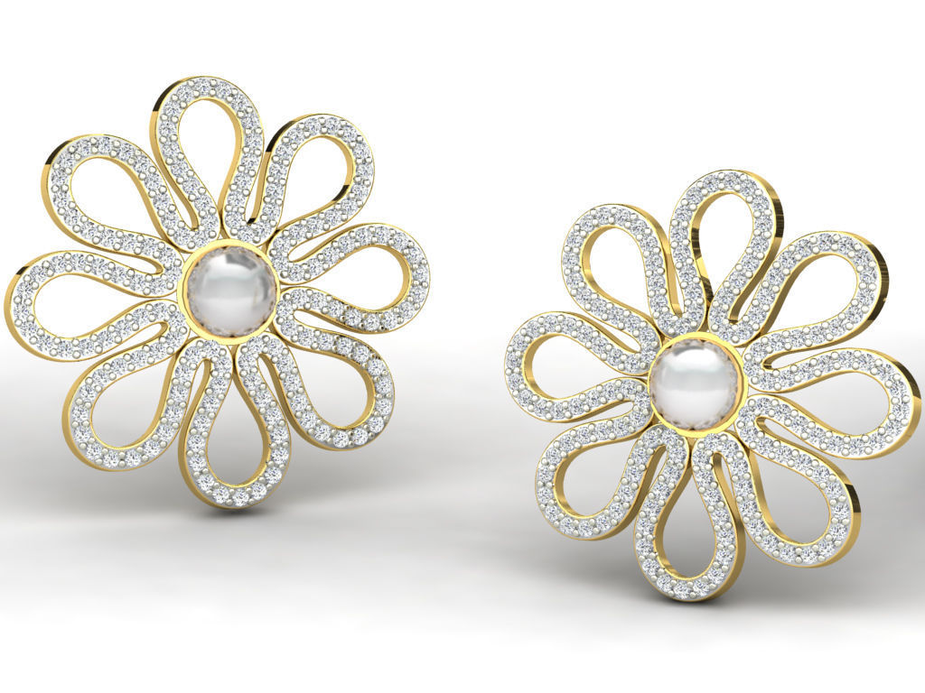 Earrings-2745 diamond flower stud earrings 3D print model_6