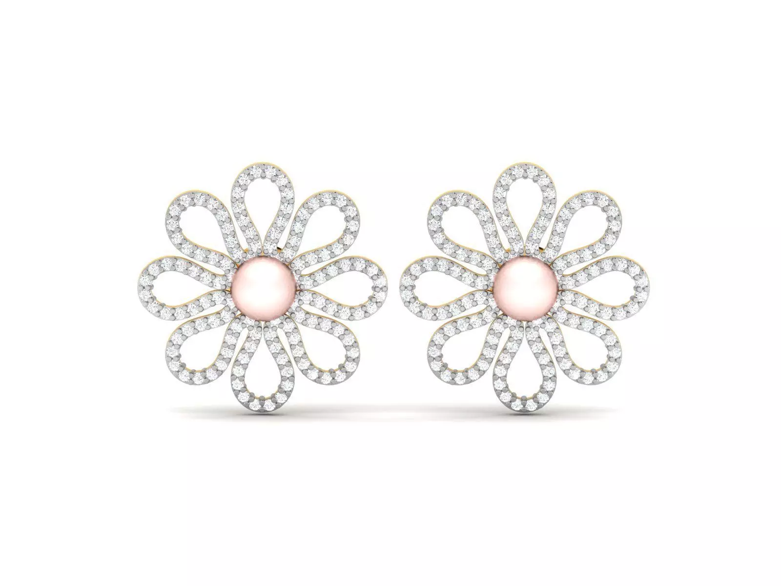 Earrings-2745 diamond flower stud earrings 3D print model_0