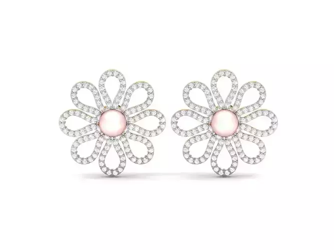 Earrings-2745 diamond flower stud earrings 3D print model