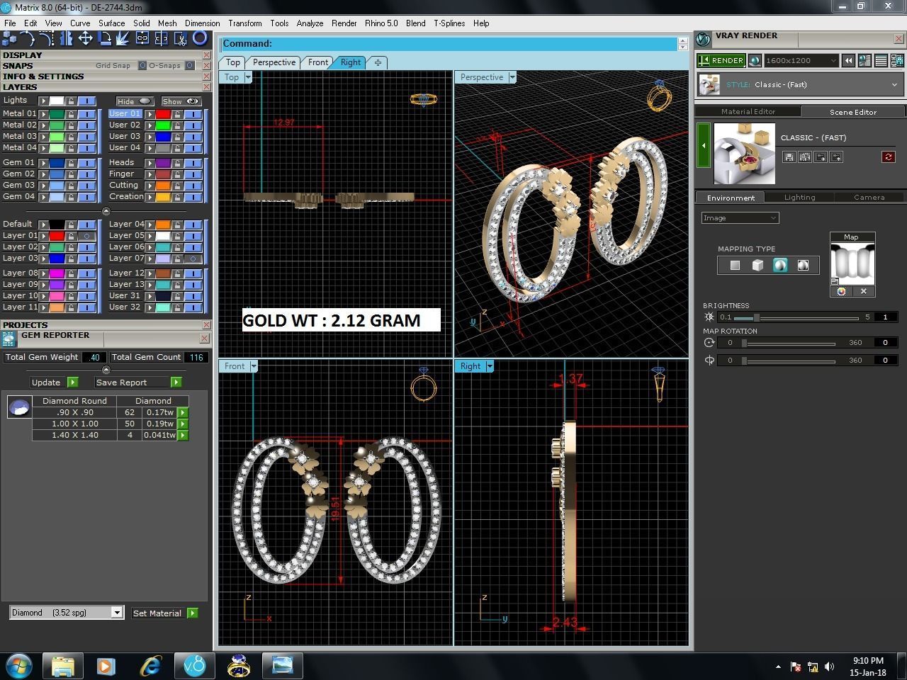 Earrings-2744 two gold hoop earrings with diamonds 3D print model_7