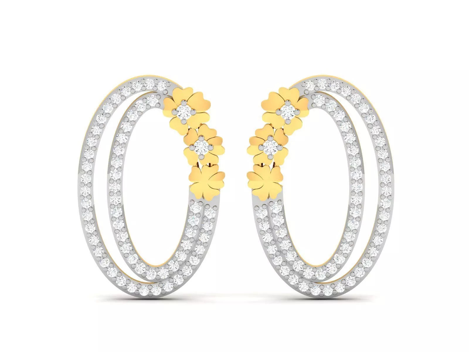 Earrings-2744 two gold hoop earrings with diamonds 3D print model_0