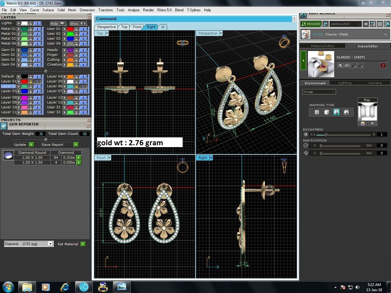 Earrings-2742 gold earring with diamonds 3D print model_7