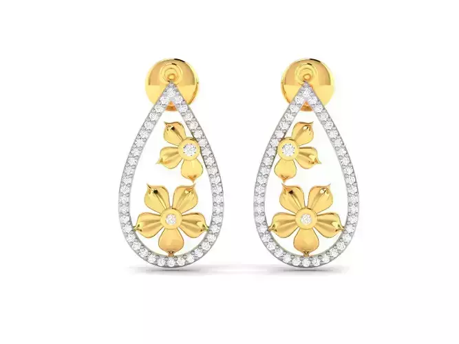 Earrings-2742 gold earring with diamonds 3D print model