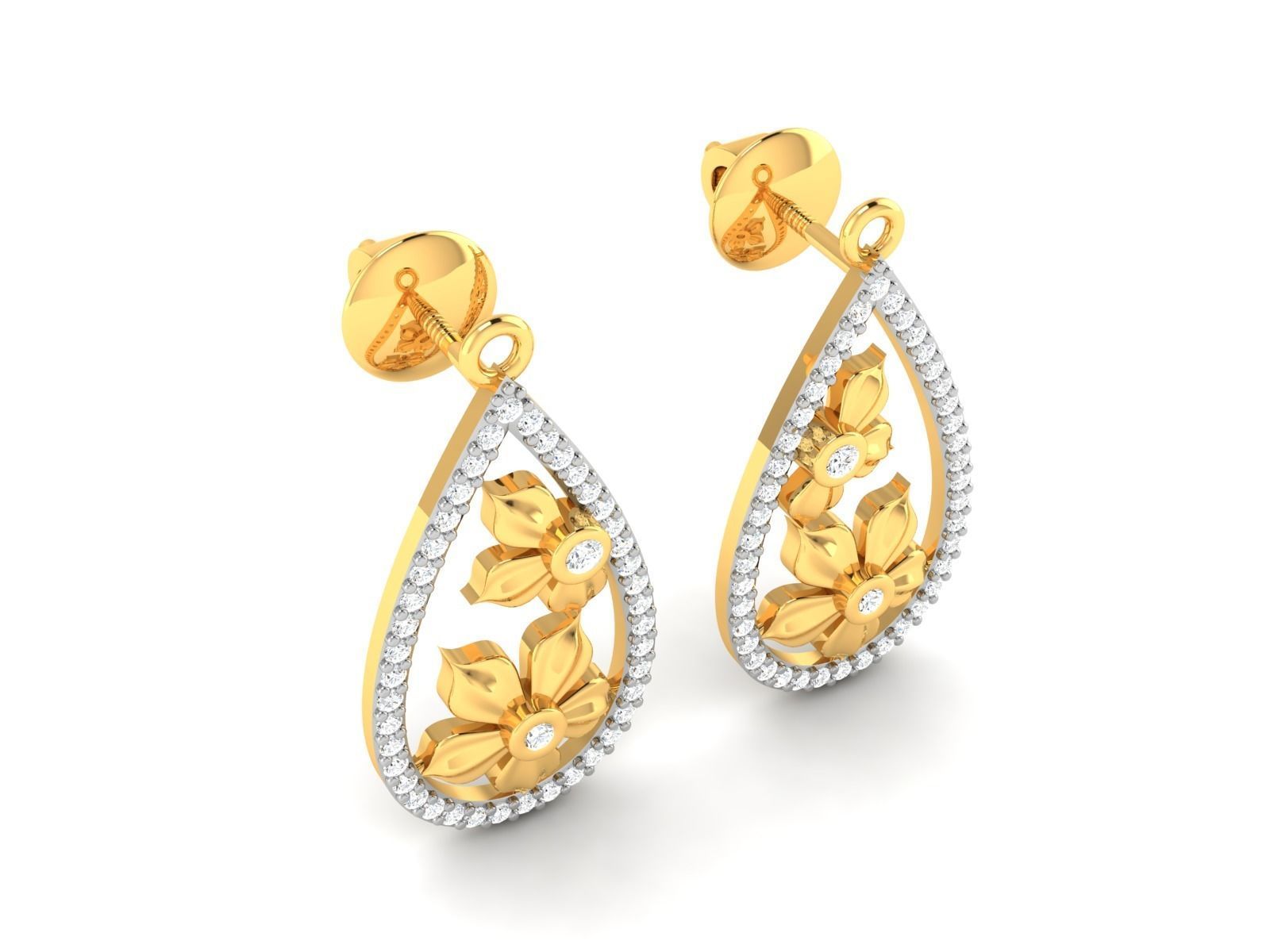Earrings-2742 gold earring with diamonds 3D print model_1