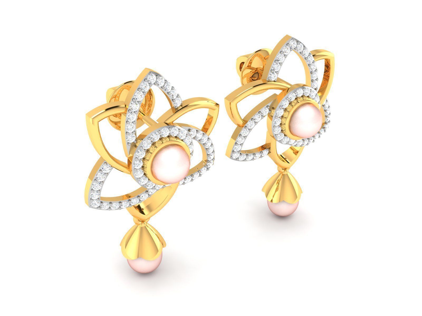 Earrings-2740 pearl and diamond earrings gold 3D print model_2