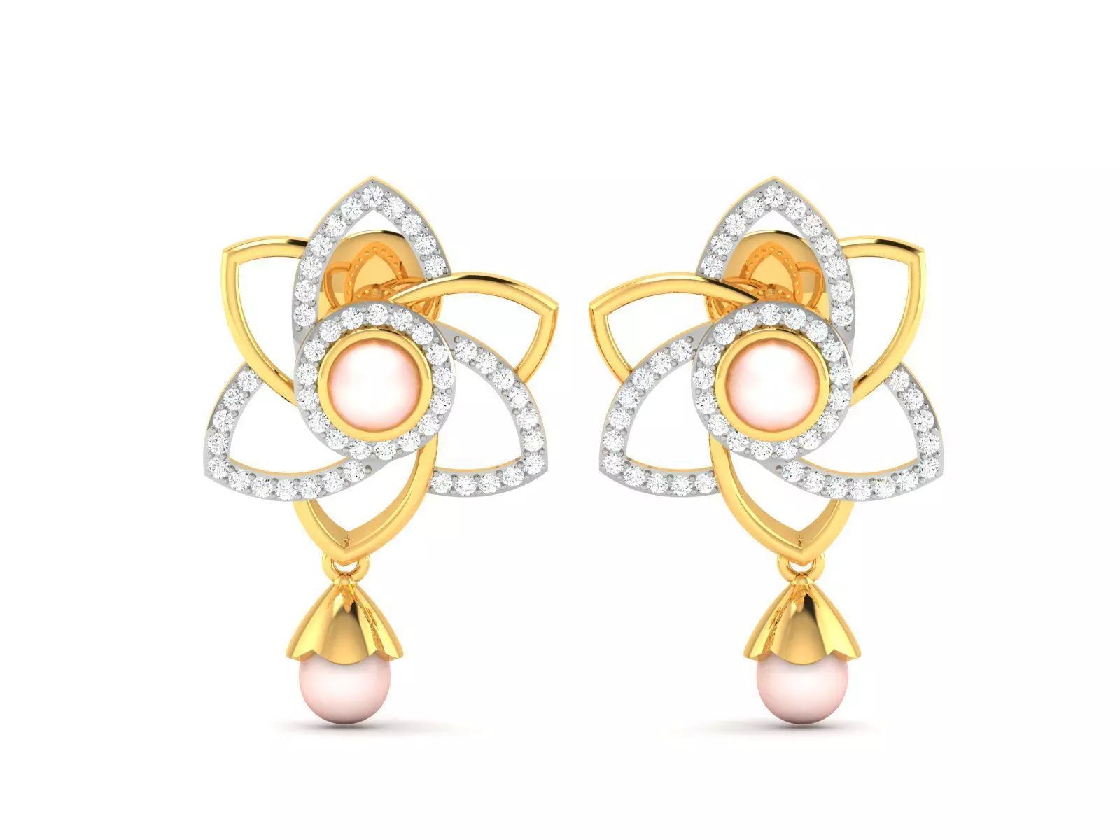 Earrings-2740 pearl and diamond earrings gold 3D print model_0