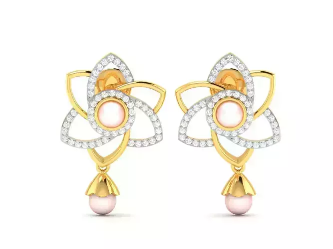Earrings-2740 pearl and diamond earrings gold 3D print model