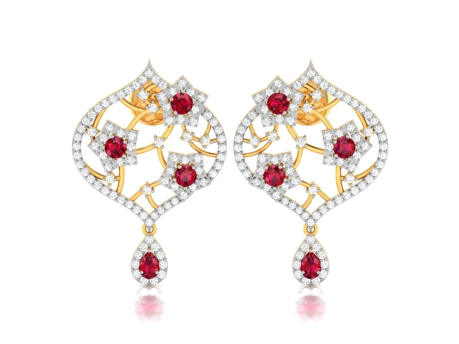 Earrings-2739 earring with diamonds and rubies 3D print model_4