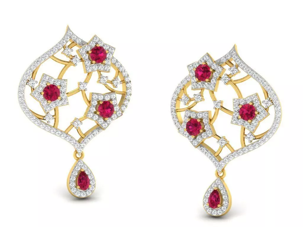 Earrings-2739 earring with diamonds and rubies 3D print model_0