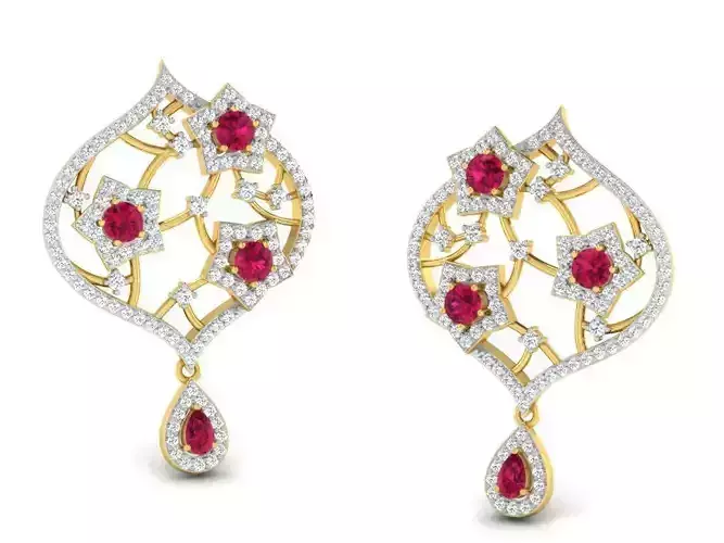 Earrings-2739 earring with diamonds and rubies 3D print model