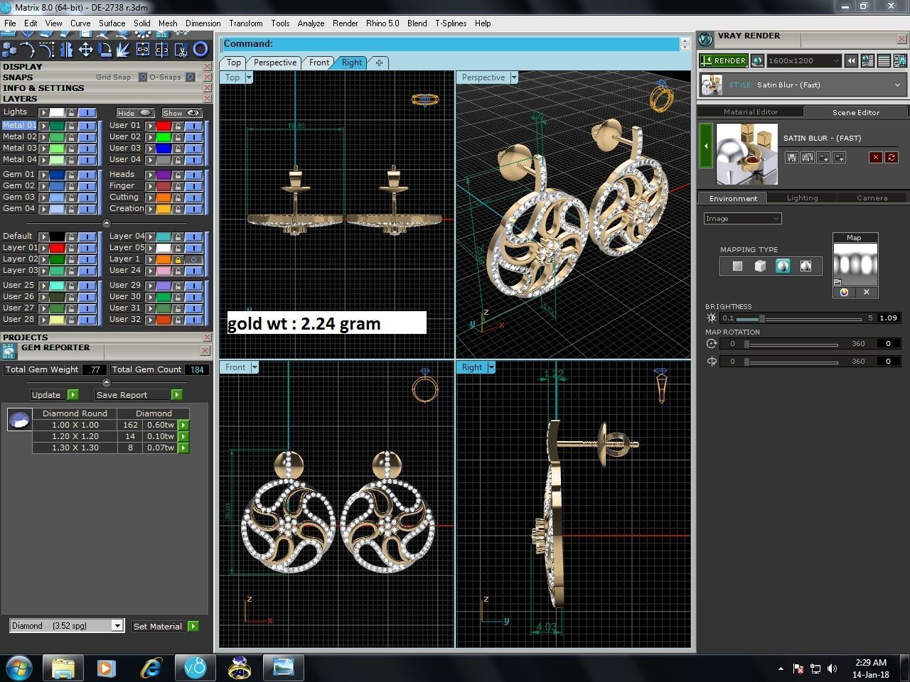 Earrings-2738 pair of gold earrings with diamonds 3D print model_7
