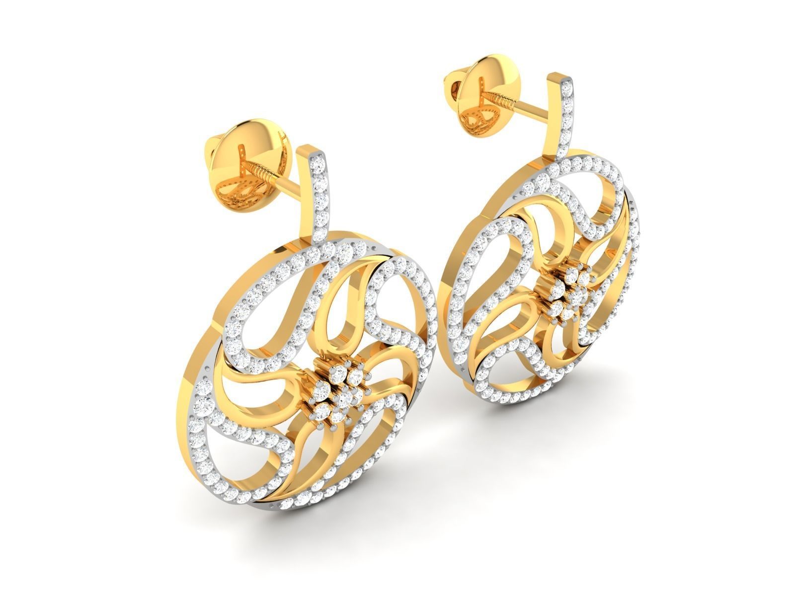 Earrings-2738 pair of gold earrings with diamonds 3D print model_1