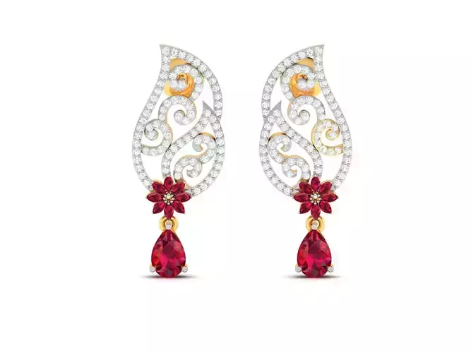 Earrings-2737 pair of earrings with ruby and diamonds 3D print model