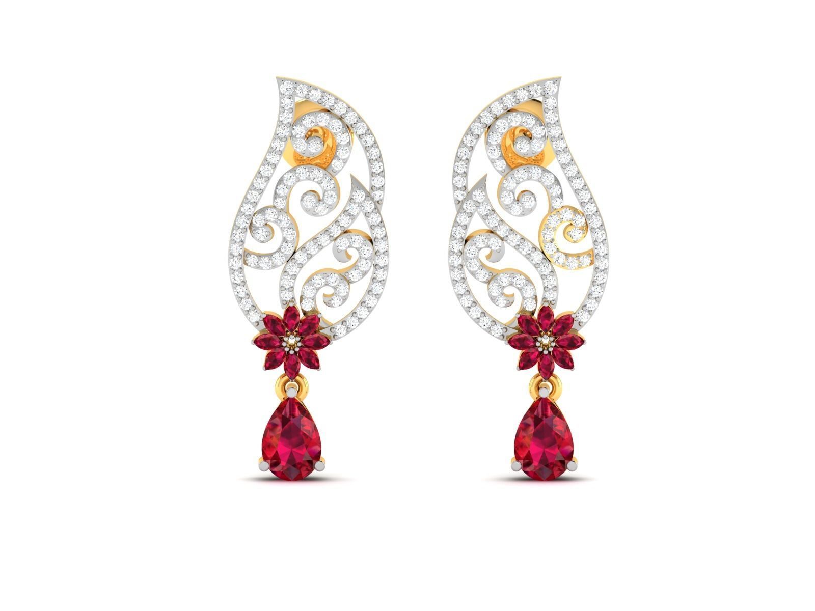 Earrings-2737 pair of earrings with ruby and diamonds 3D print model_3