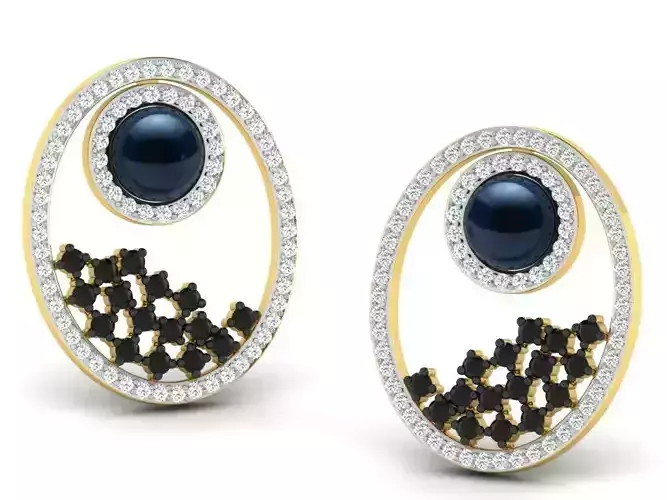 Earrings-2735 pearl and diamond stud earrings 3D print model